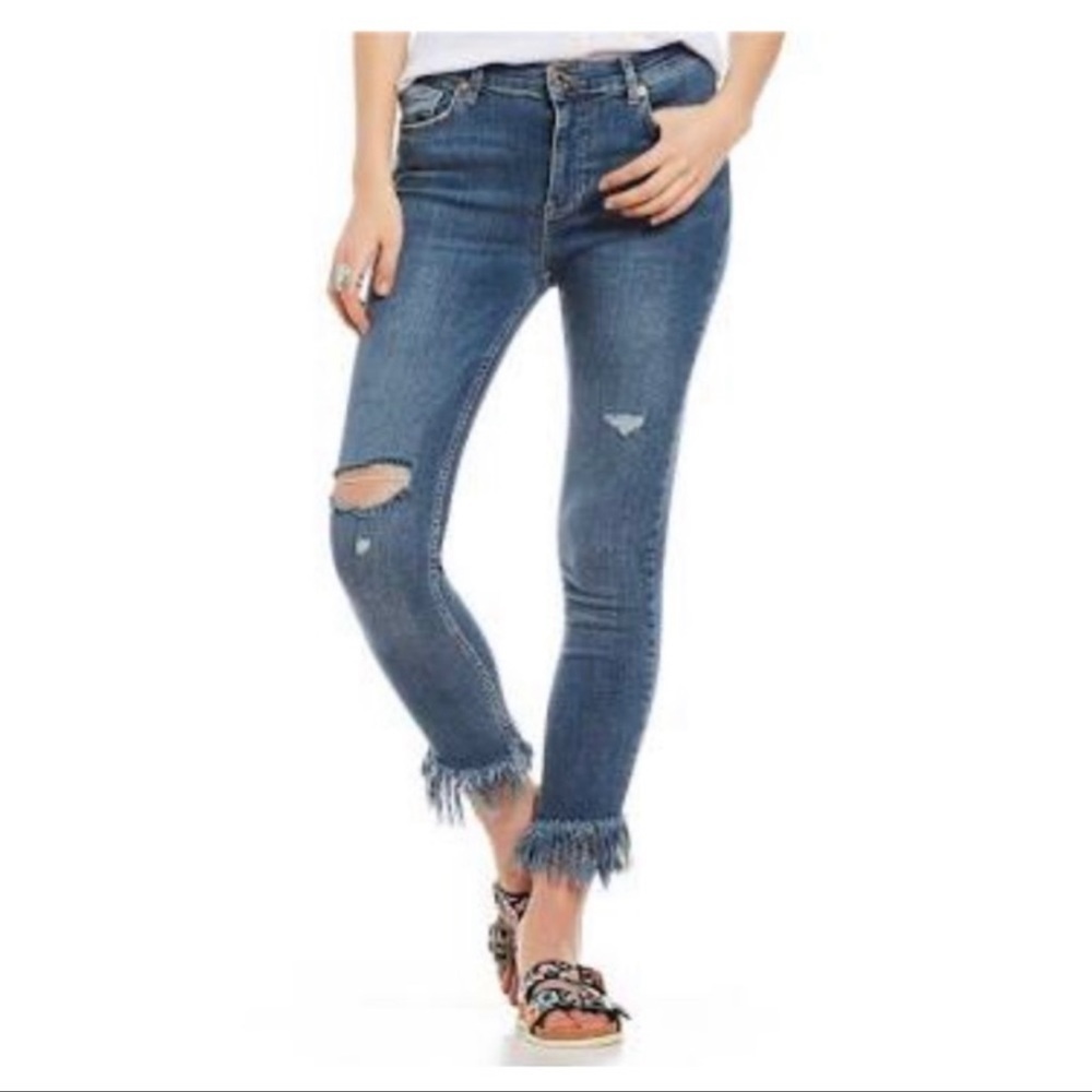 Free People Great Heights Distressed Frayed Skinny Jeans Size 24